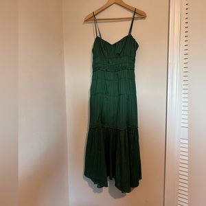 Anthropologie emerald green pleated silk tiered dress size 0